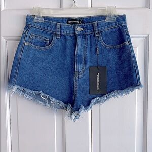 PrettyLittleThing Blue Frayed Hem Jean Shorts